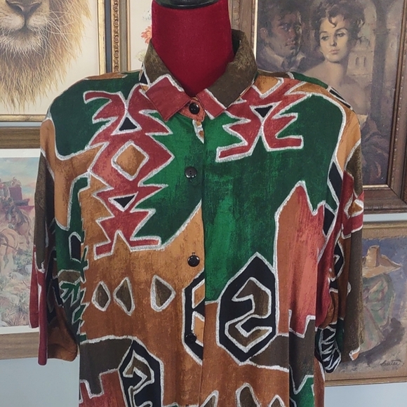 Caliché Brown Green Tribal Abstract - Picture 2 of 13